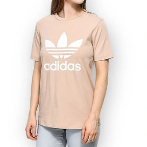 ADIDAS Tan Trefoil 3 Stripes Graphic Logo TShirt Sporty Crewneck Short Sleeve M